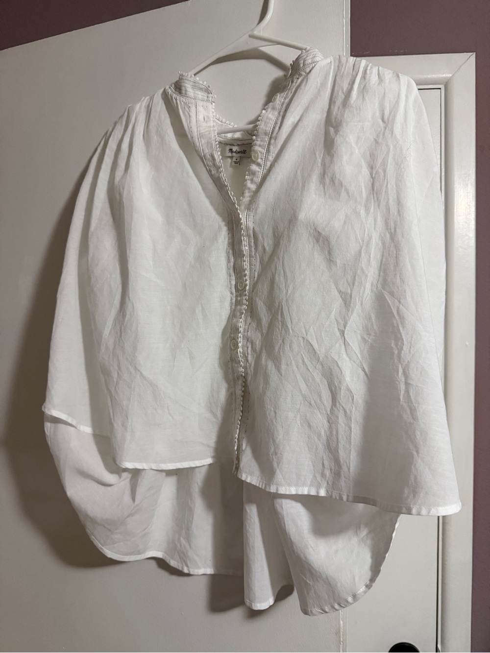 Madewell White Lightweight Button-Front Peasant Blouse